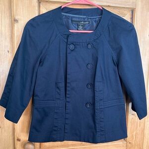 Willi Smith Dark Navy Modern Double Breasted Cropped Blazer Sz S Preppy Academia